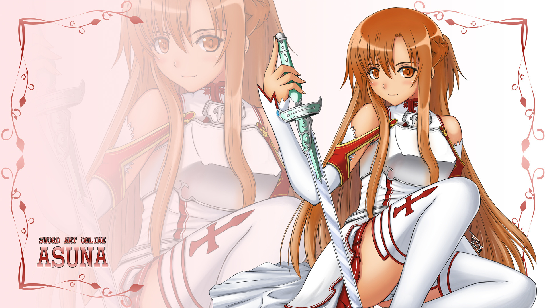 Картинки аниме, девушка, рыжая, меч, чулки, sword art online, sao, asuna -  обои 1920x1080, картинка №357897