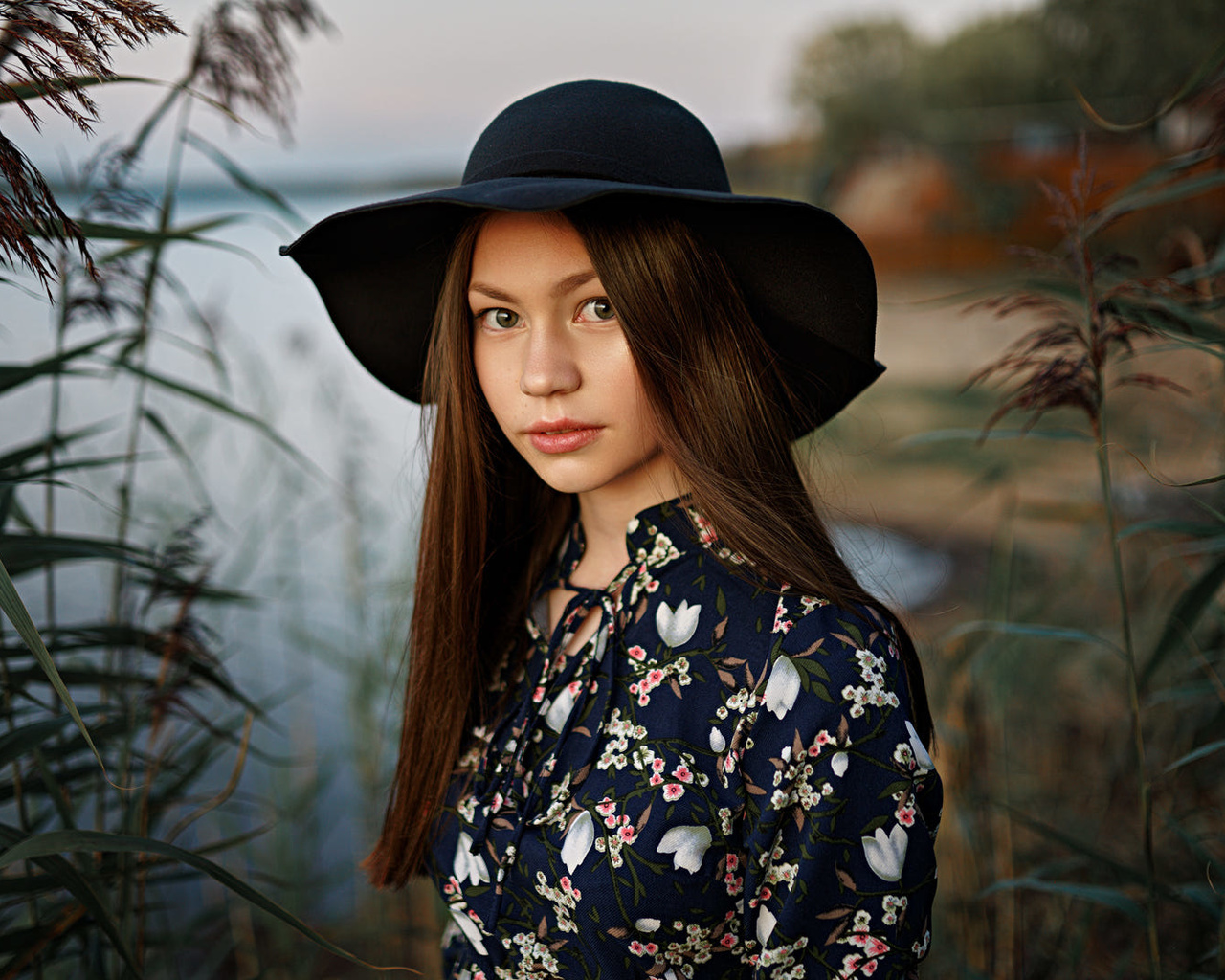 women, hat, portrait, river, women outdoors, anton dyatlov