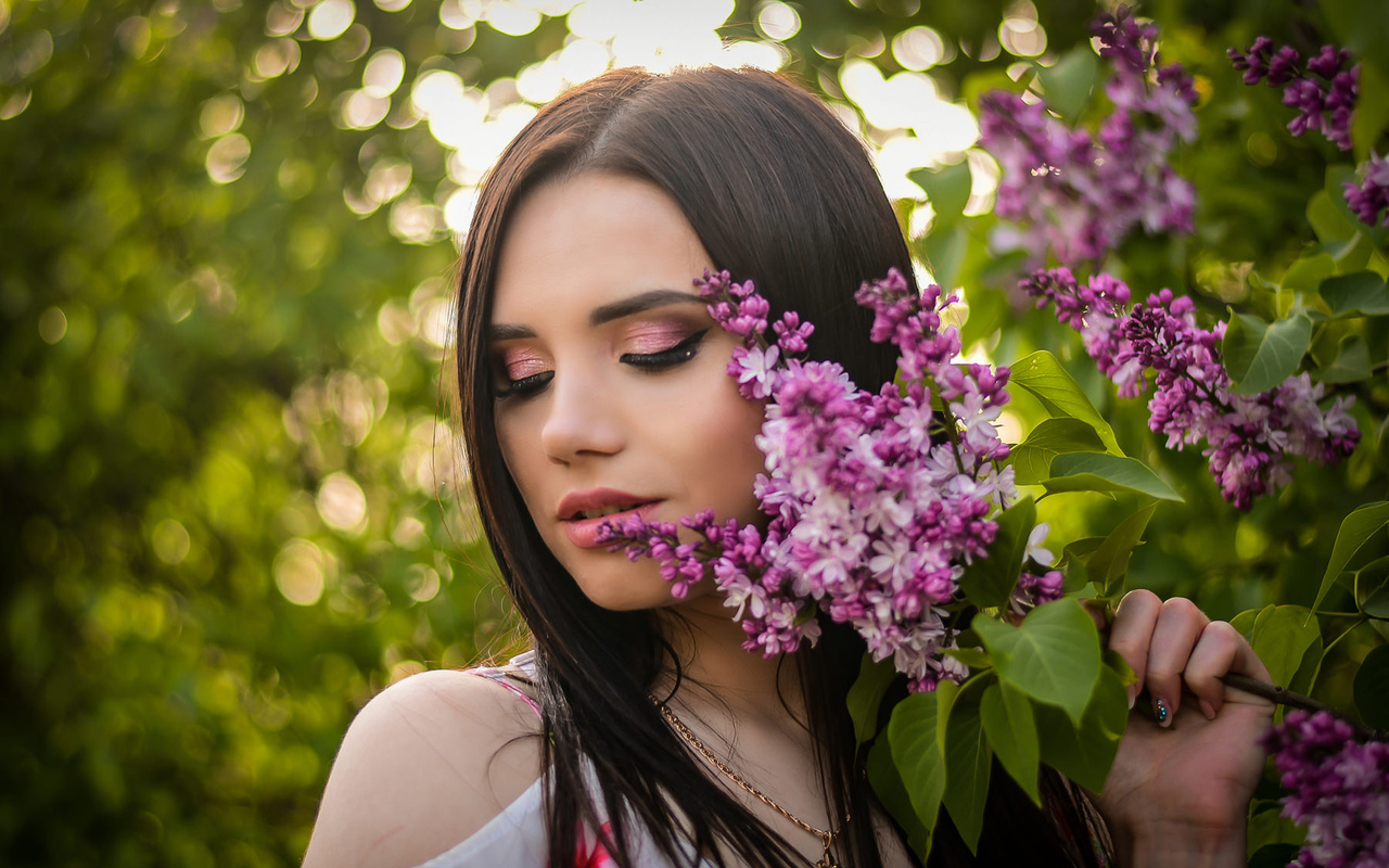 women, portrait, dress, bare shoulders, straight hair, women outdoors, necklace, pink lipstick,   ()