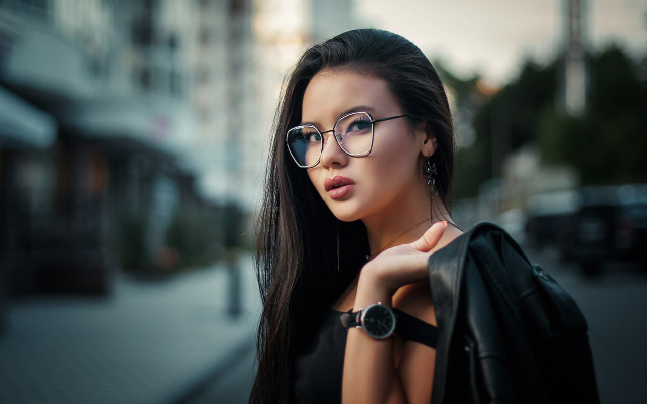 women, portrait, face, watch, women with glasses, women outdoors, leather jackets