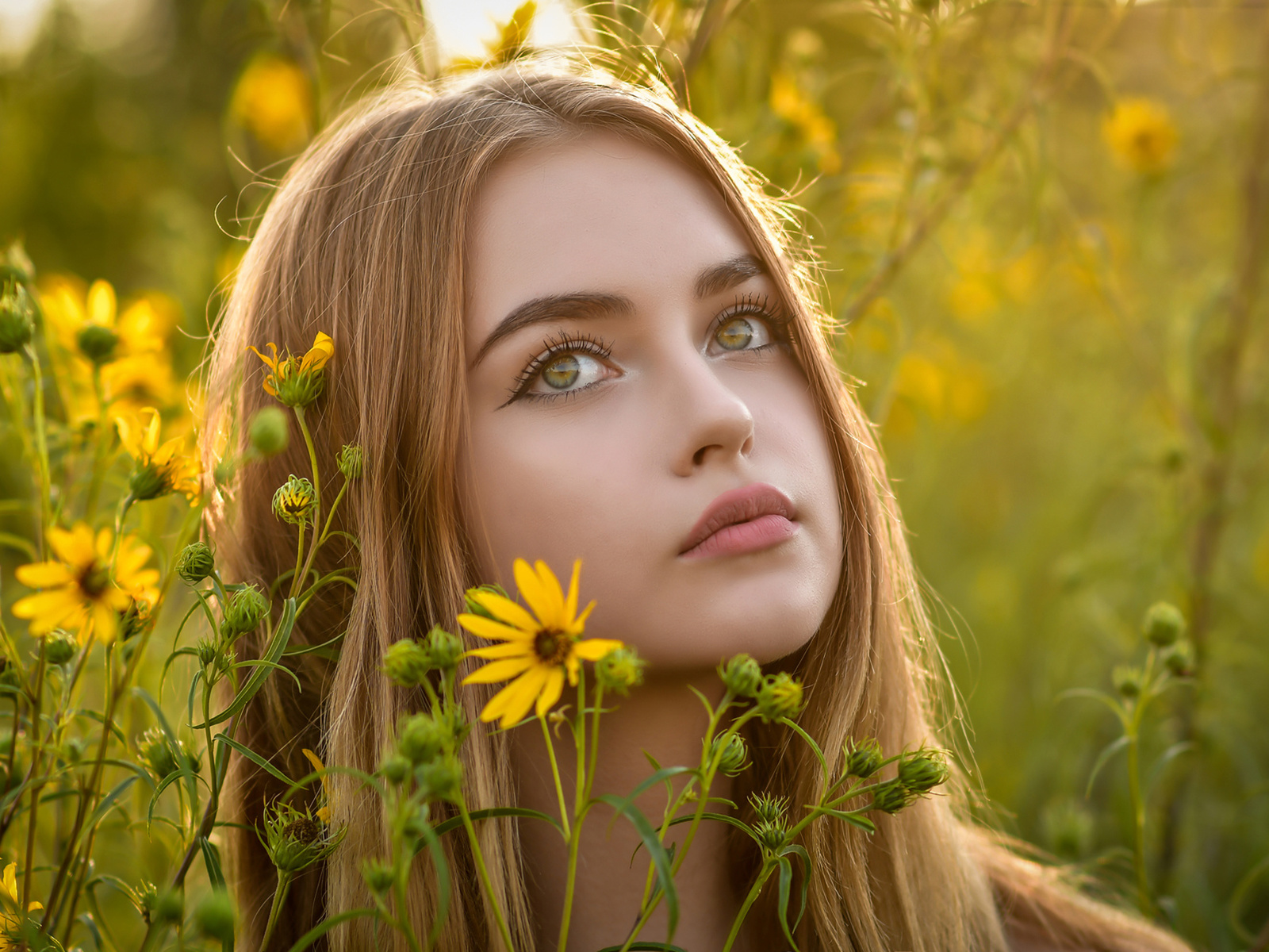 women, face, portrait, eyeliner, flowers, pink lipstick, women outdoors,   ()