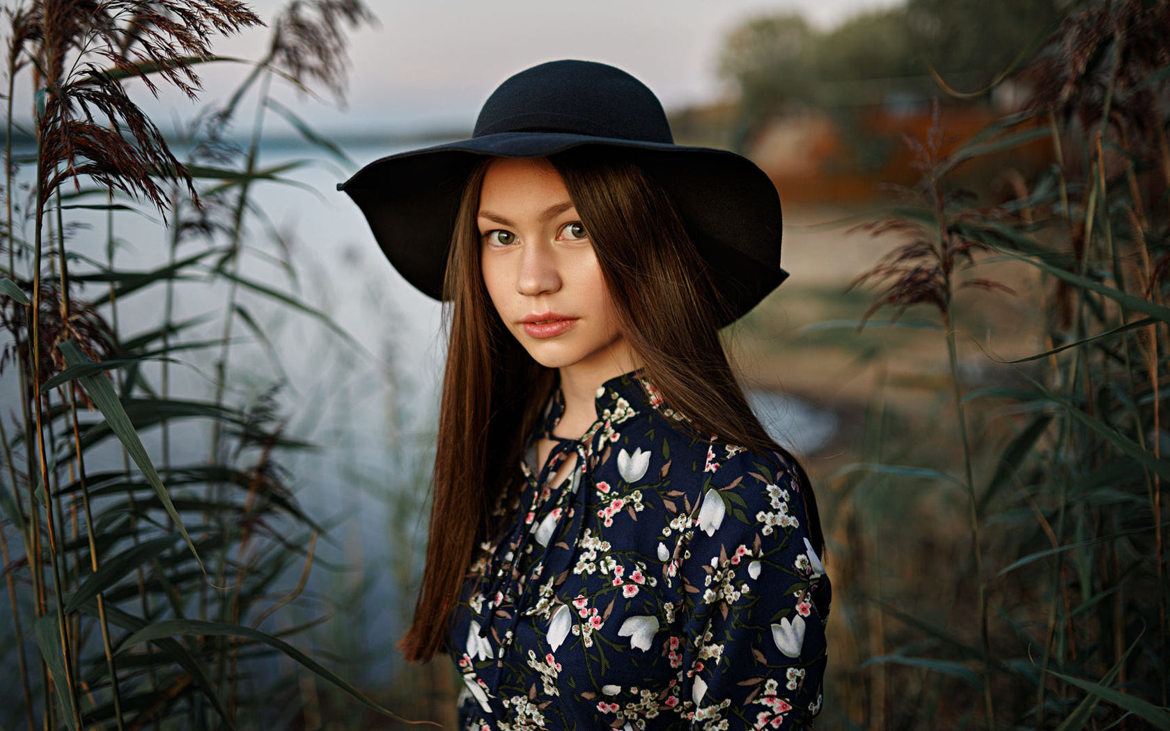 women, hat, portrait, river, women outdoors, anton dyatlov