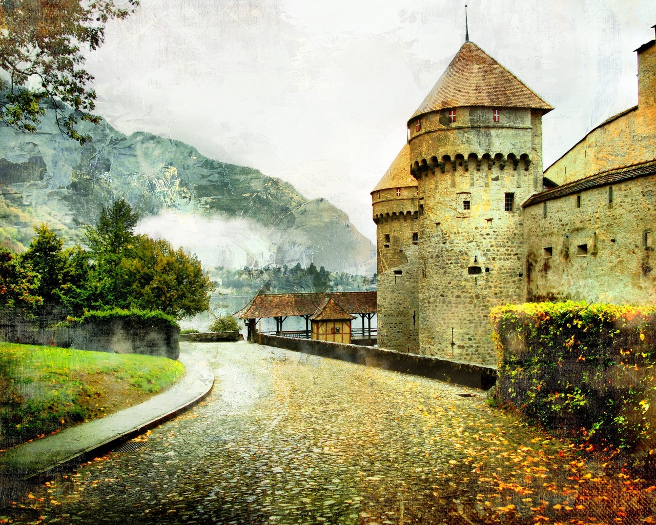 art, artwork, autumn, castle, beautiful