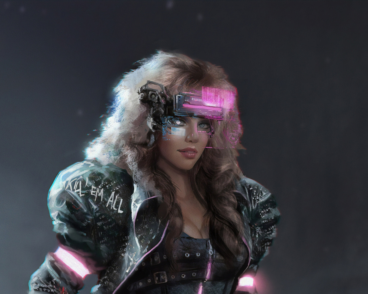 cyberpunk, girl looking, scan-glasses, kill em all