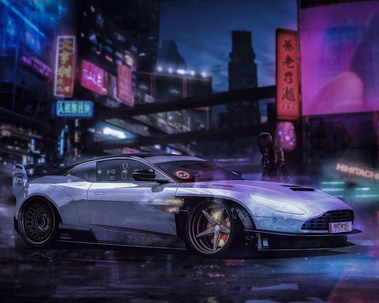 cyberpunk, vehicle, aston martin, hihitachi