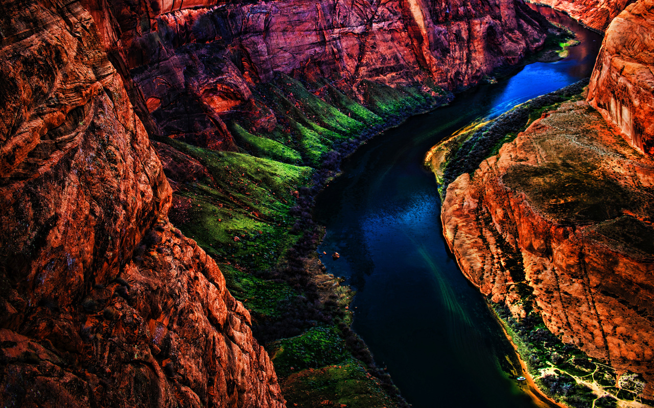 grand canyon, national park, beautiful nature, river, hdr, american landmarks, colorado, green slopes