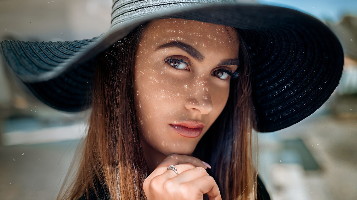 women, hat, face, portrait, brown eyes, brunette