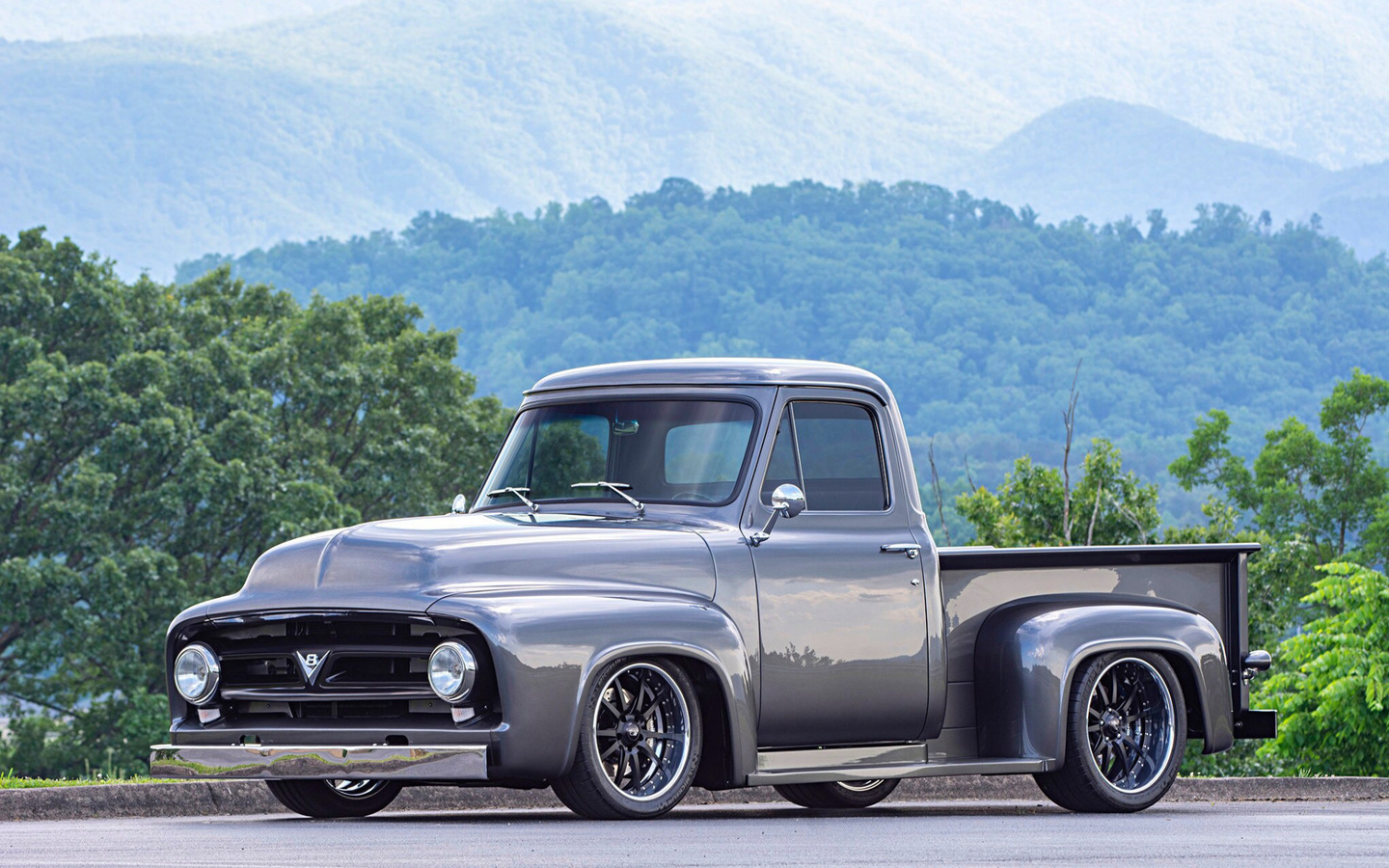 ford f-100, exterior, front view, gray pickup truck, f-100, classic