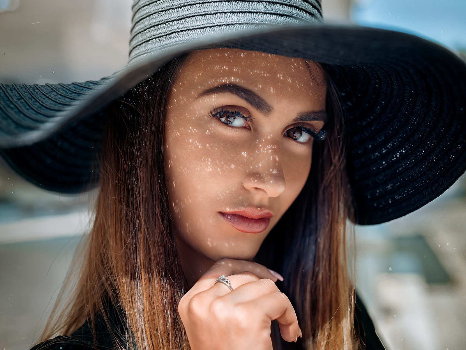 women, hat, face, portrait, brown eyes, brunette