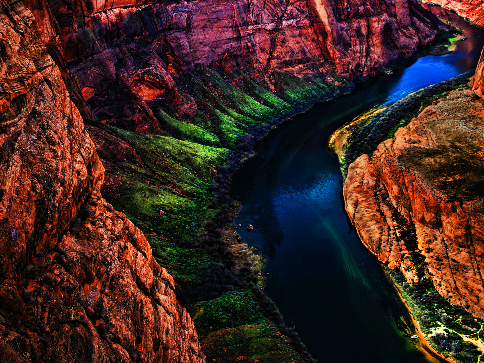 grand canyon, national park, beautiful nature, river, hdr, american landmarks, colorado, green slopes