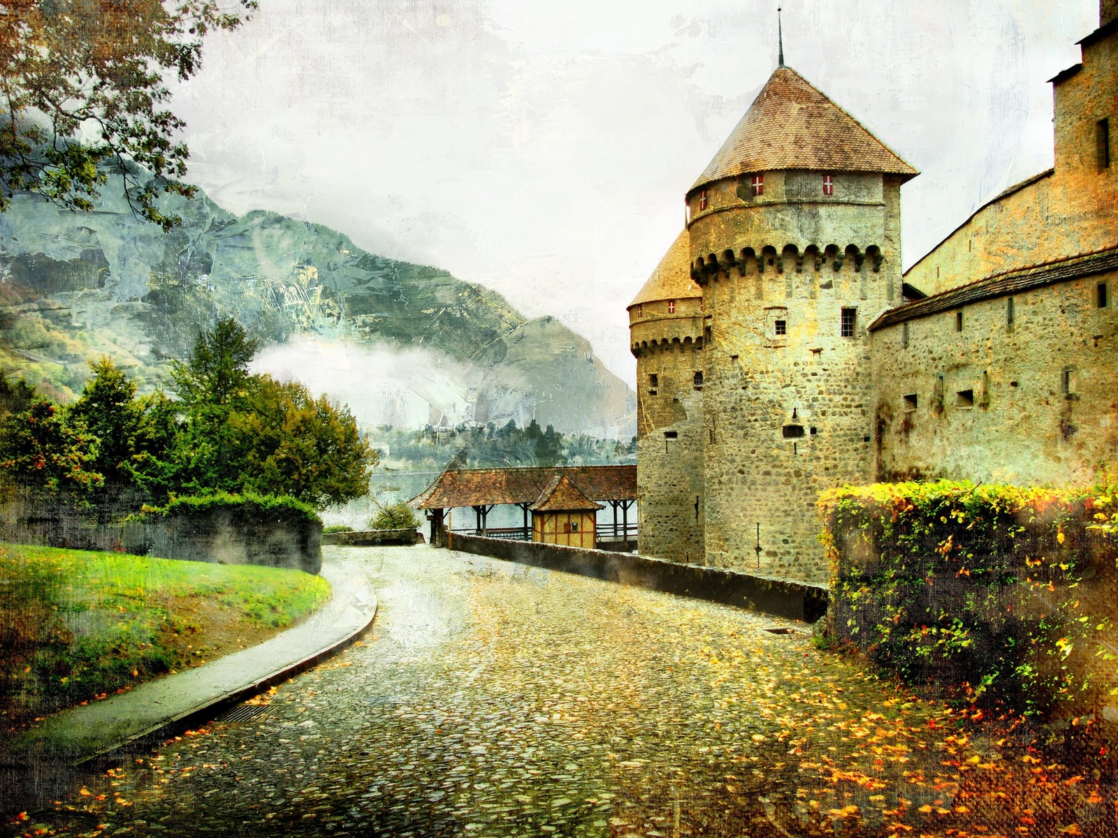 art, artwork, autumn, castle, beautiful