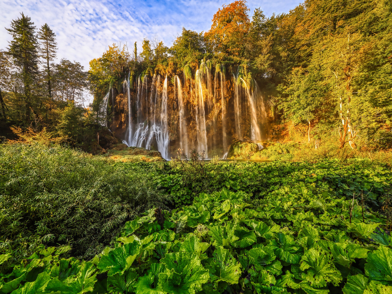 waterfall, evening, sunset, autumn, beautiful waterfall, plitvice lakes national park, croatia