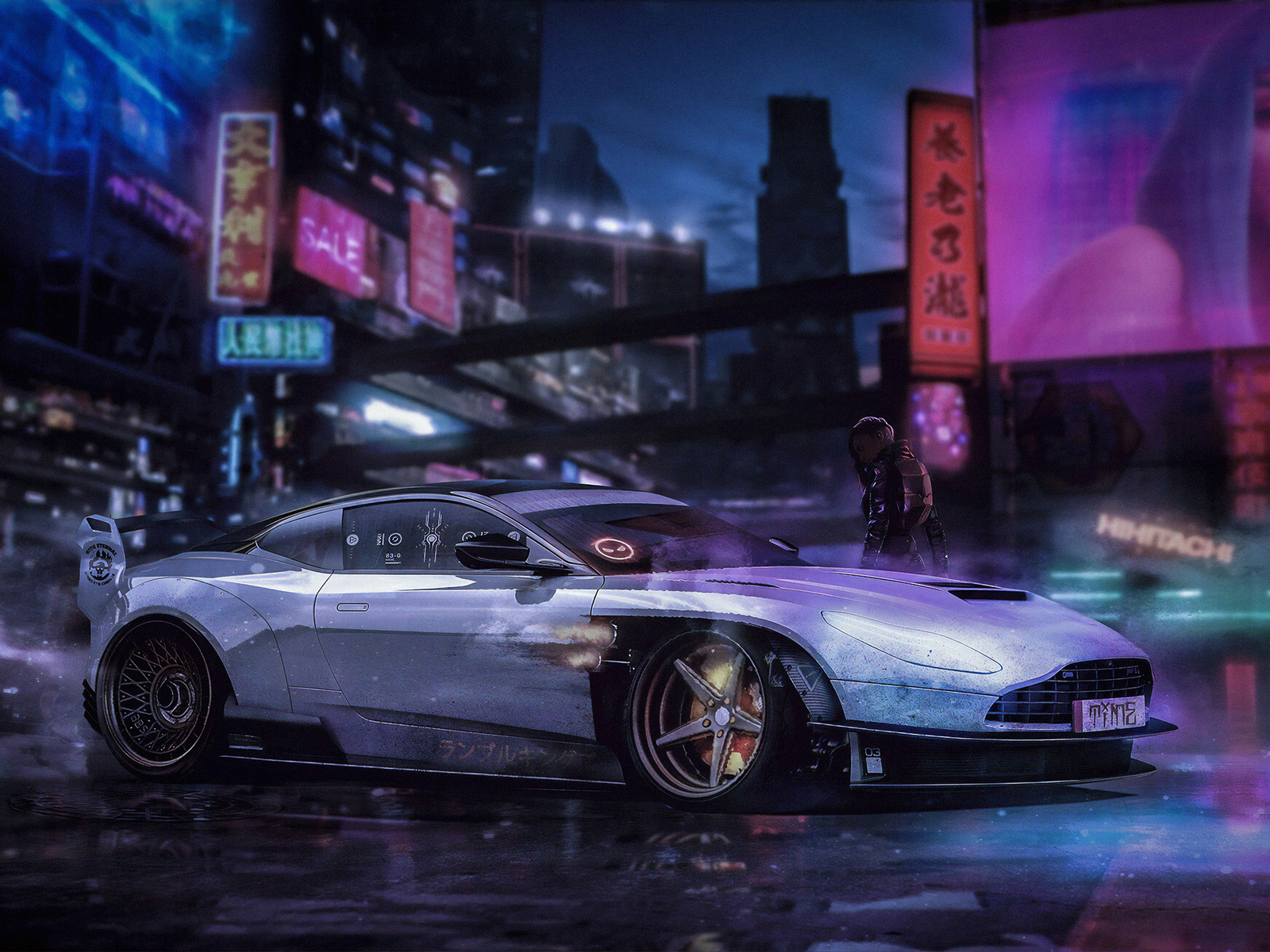 cyberpunk, vehicle, aston martin, hihitachi