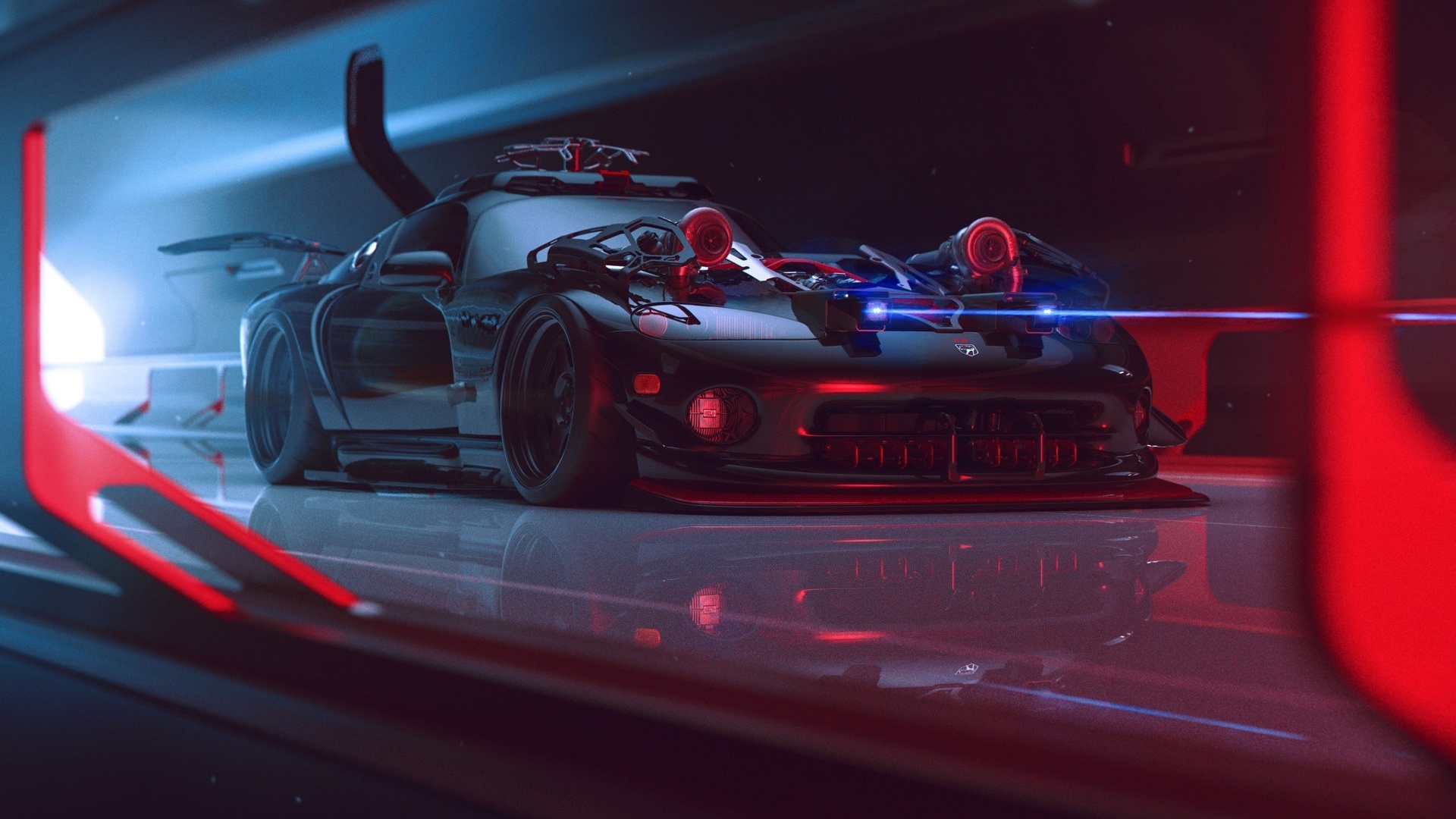 Картинки cyberpunk, tuning, vehicle, dodge viper - обои 1920x1080, картинка  №368129