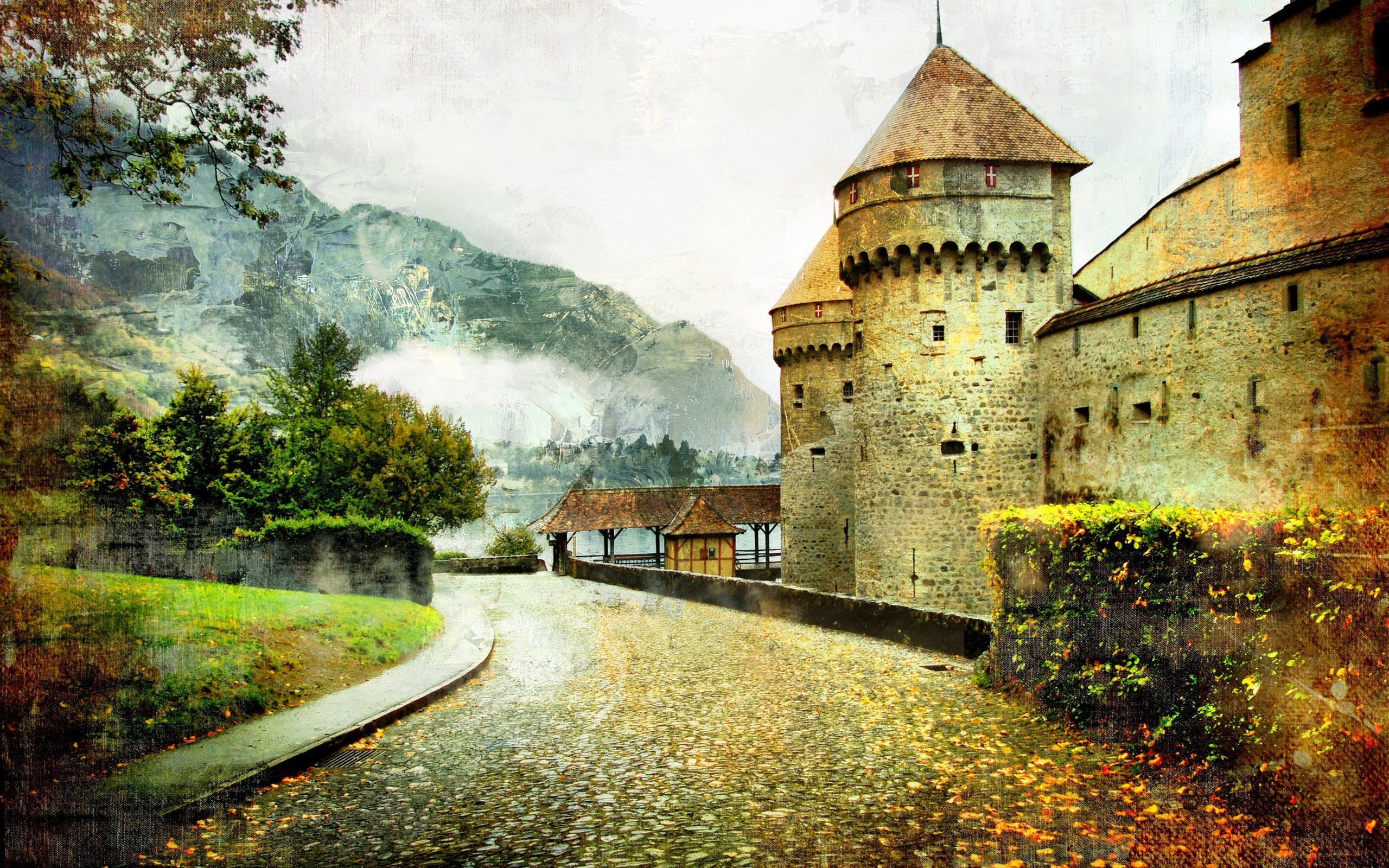 art, artwork, autumn, castle, beautiful