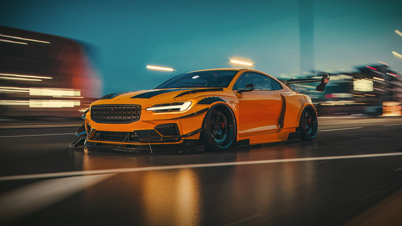 yellow, sport car, street, lights