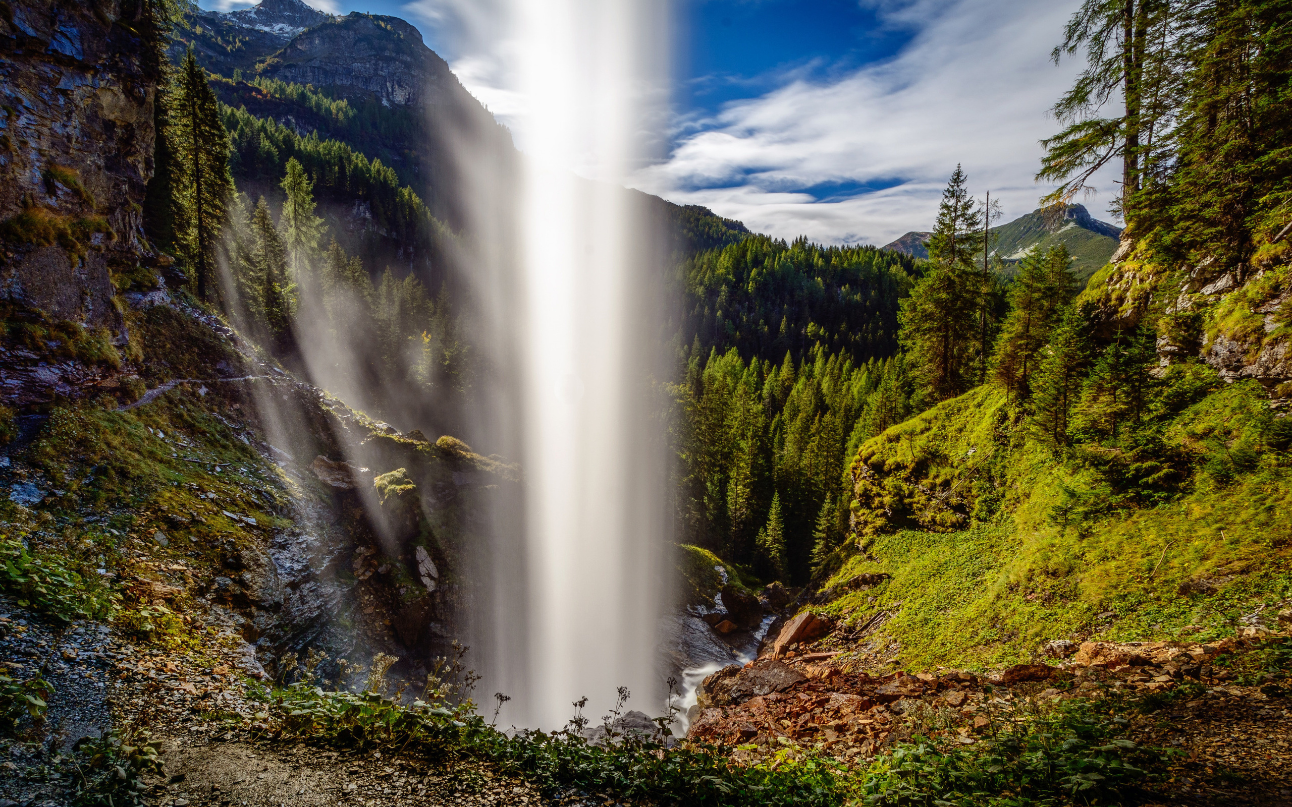 johannes waterfall, alps, mountain waterfall, mountain river, mountain landscape, forest, beautiful waterfall, obertauern, austria