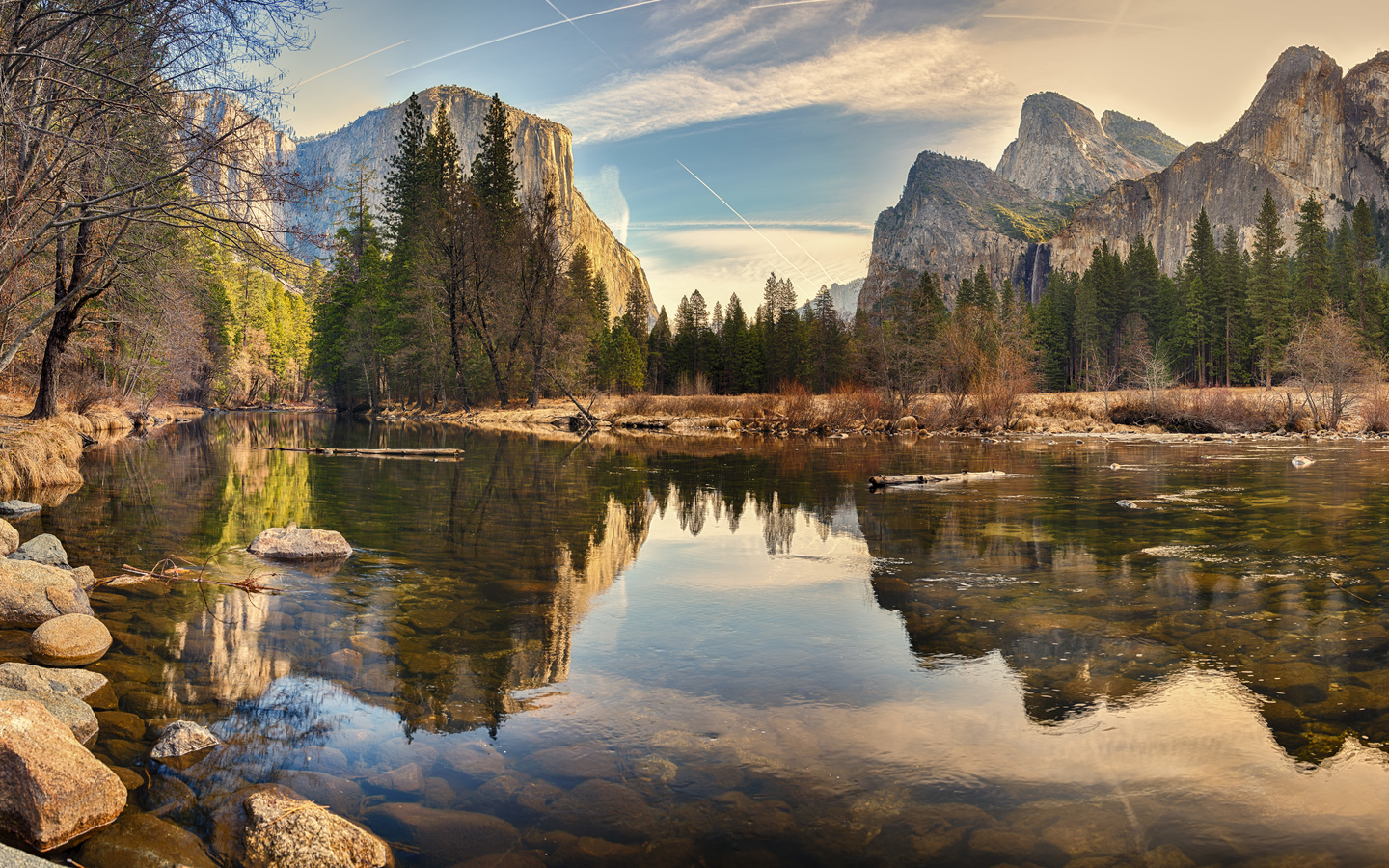 yosemite national, park, sunset, river, mountains