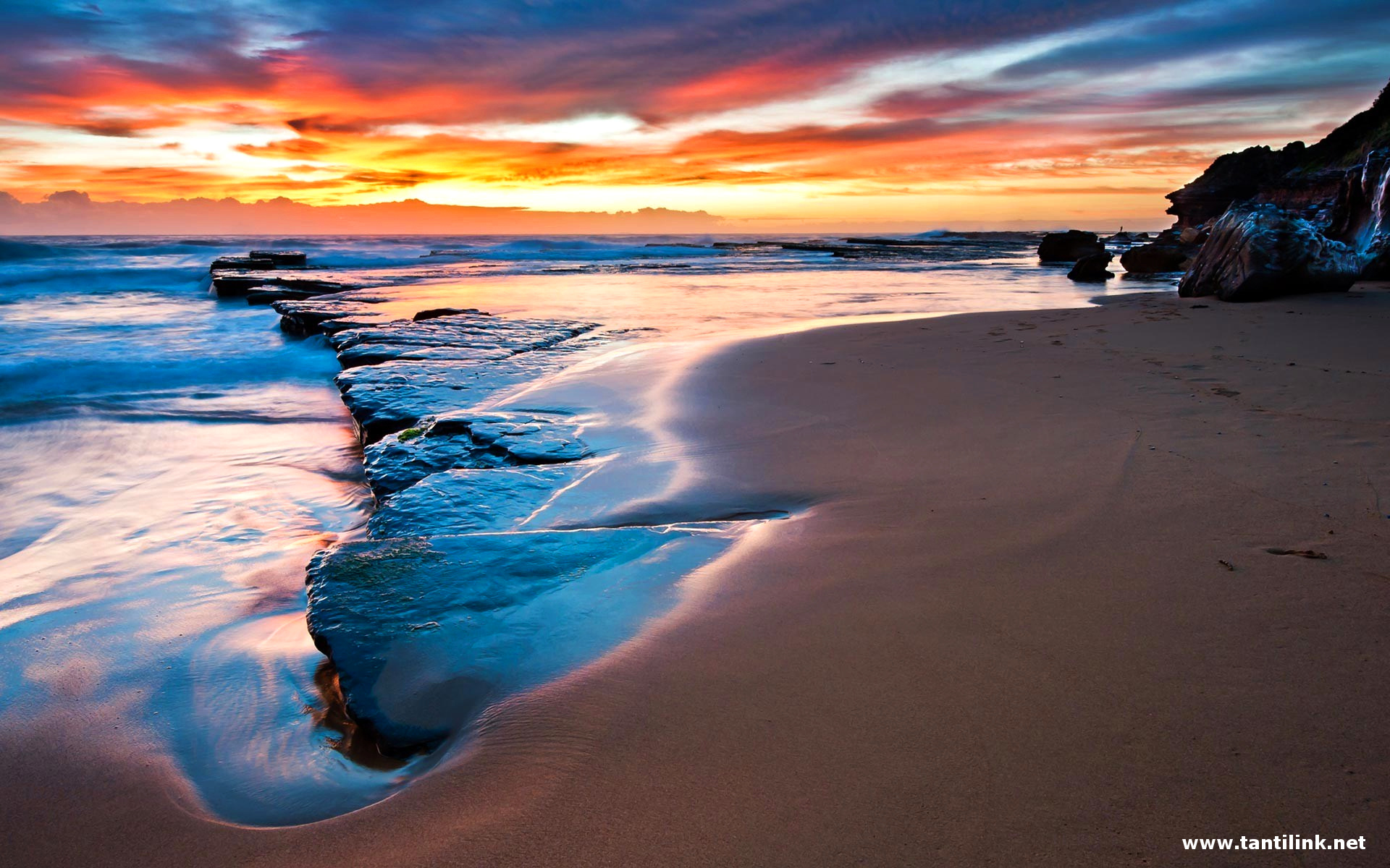 beach, sunset, clouds, ocean, romantic