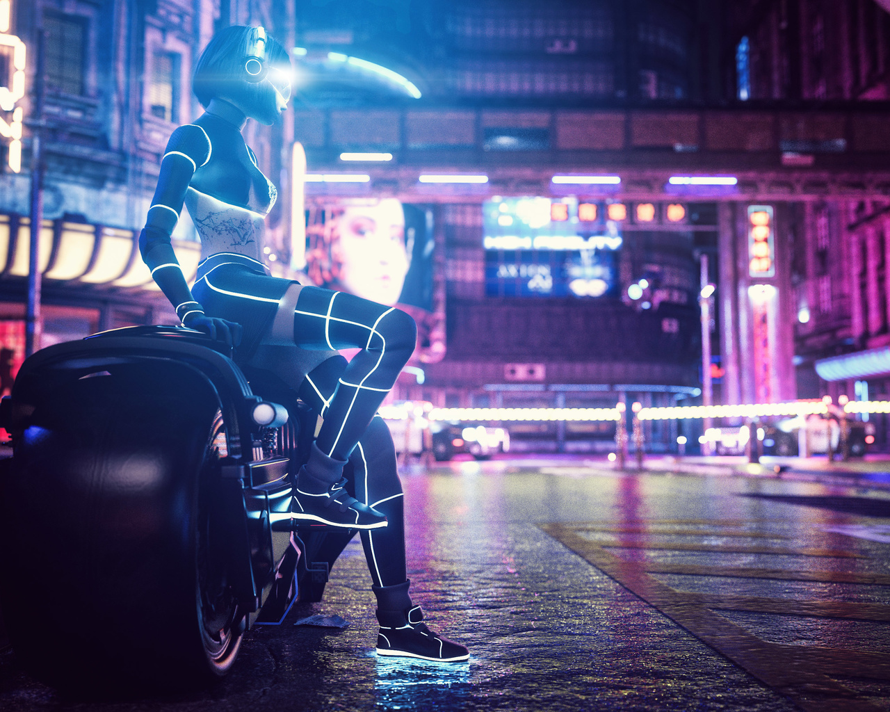 women, biker, cyberpunk