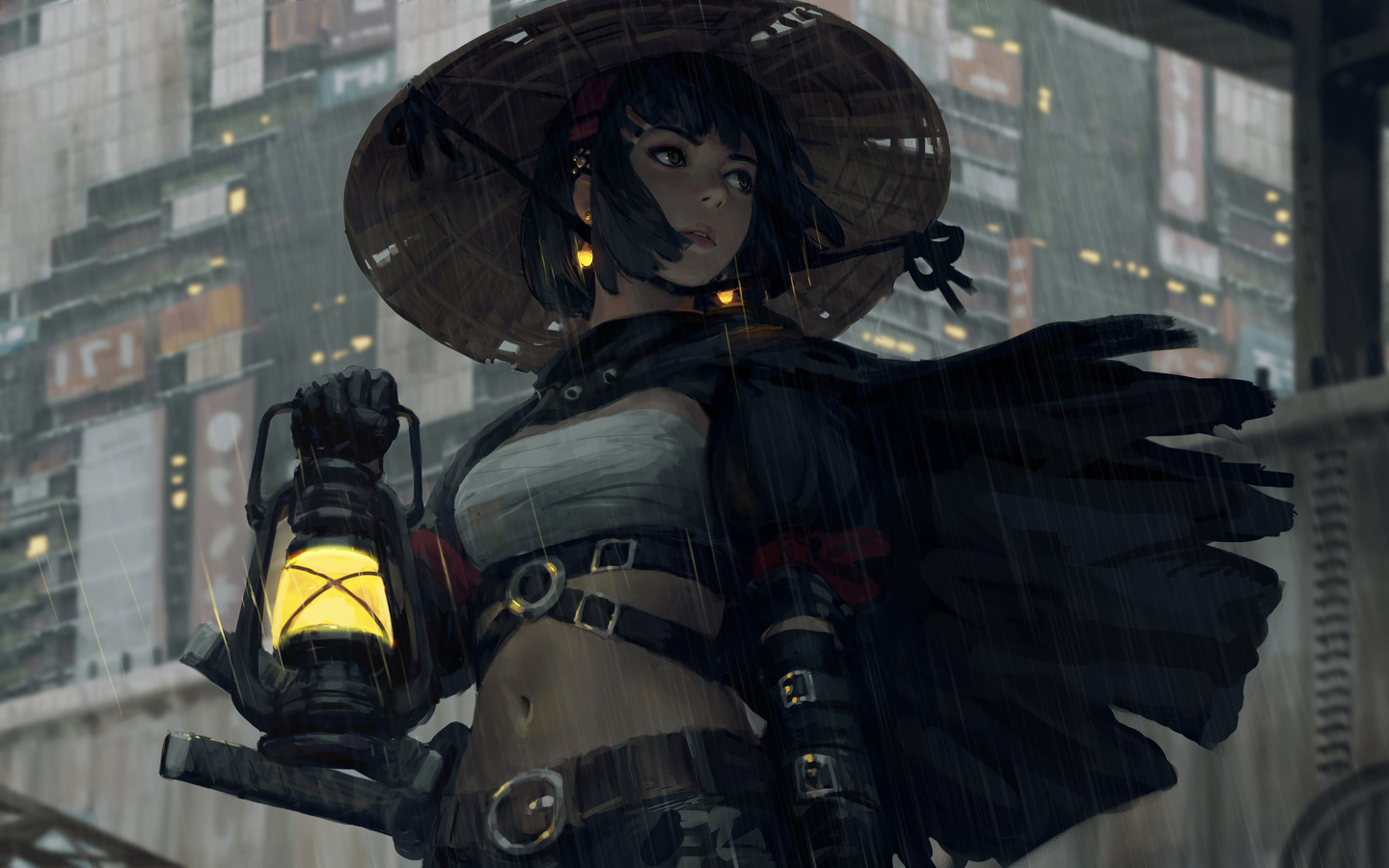 guweiz, samurai, women, warrior, fantasy girl, fan art, drawing, artwork, lamp