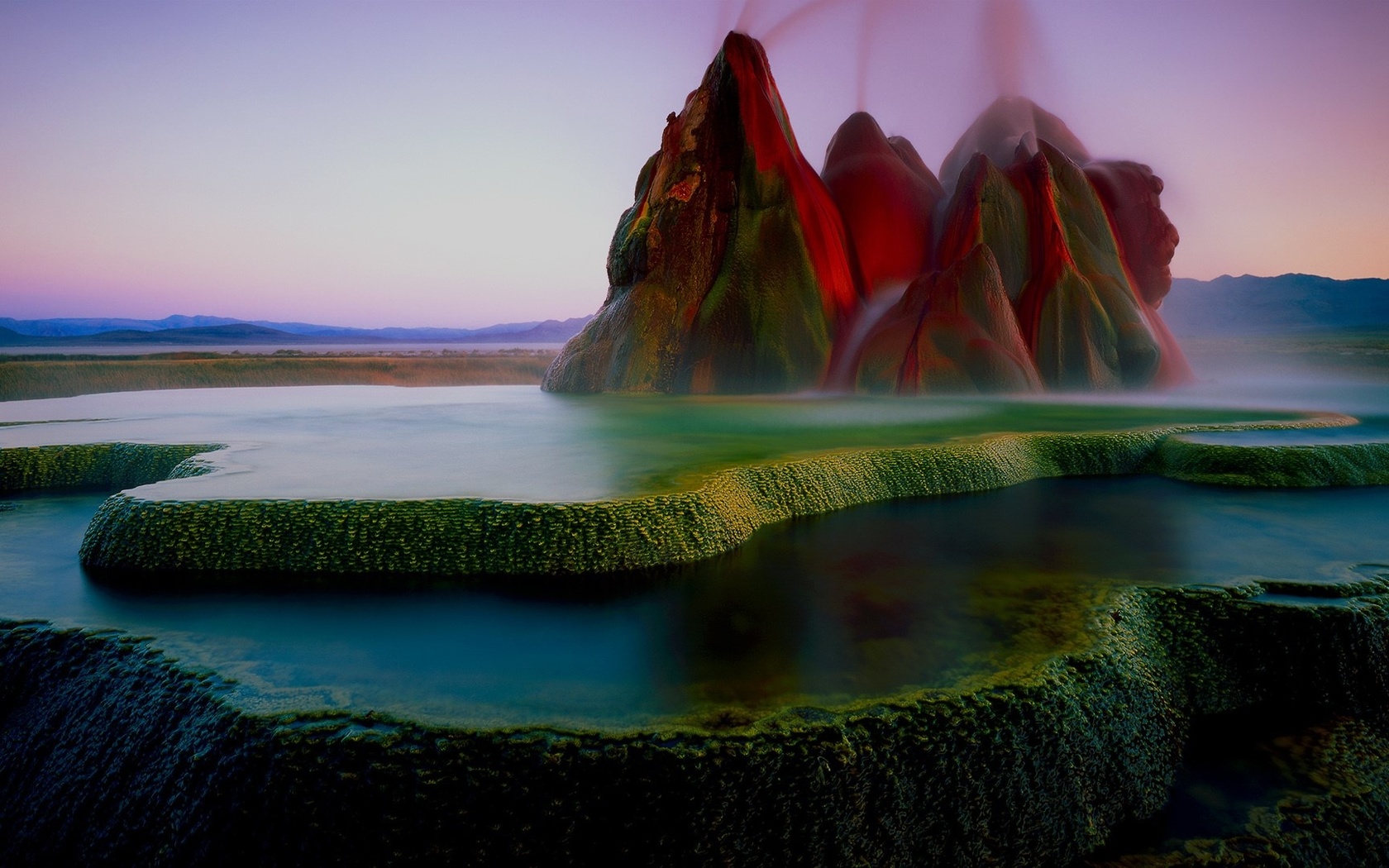 mountains, nature, landscape, sky, water, fly geyser, nevada, usa