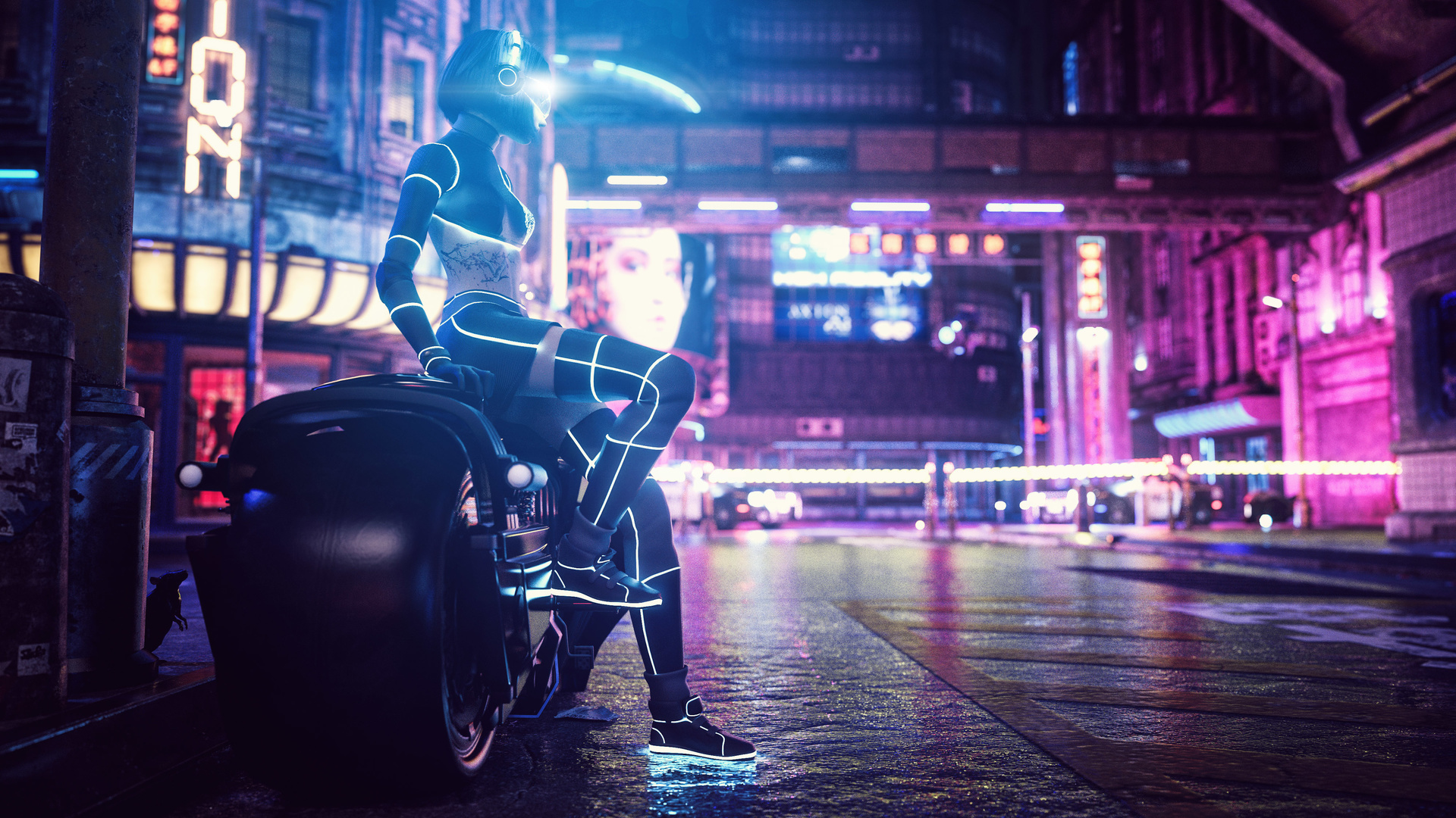 women, biker, cyberpunk