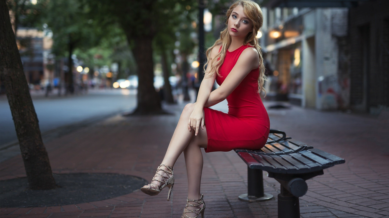 , , candee wu, ,  , , , ,   ,   , women, model, red, dress, women outdoors, looking at viewer