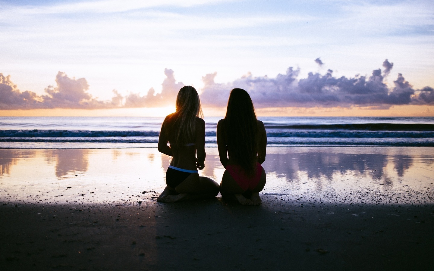 2 ,  , , , ,  , ,  , , 2 womens, two womens, beach, sea, dark background, sunset, bikini