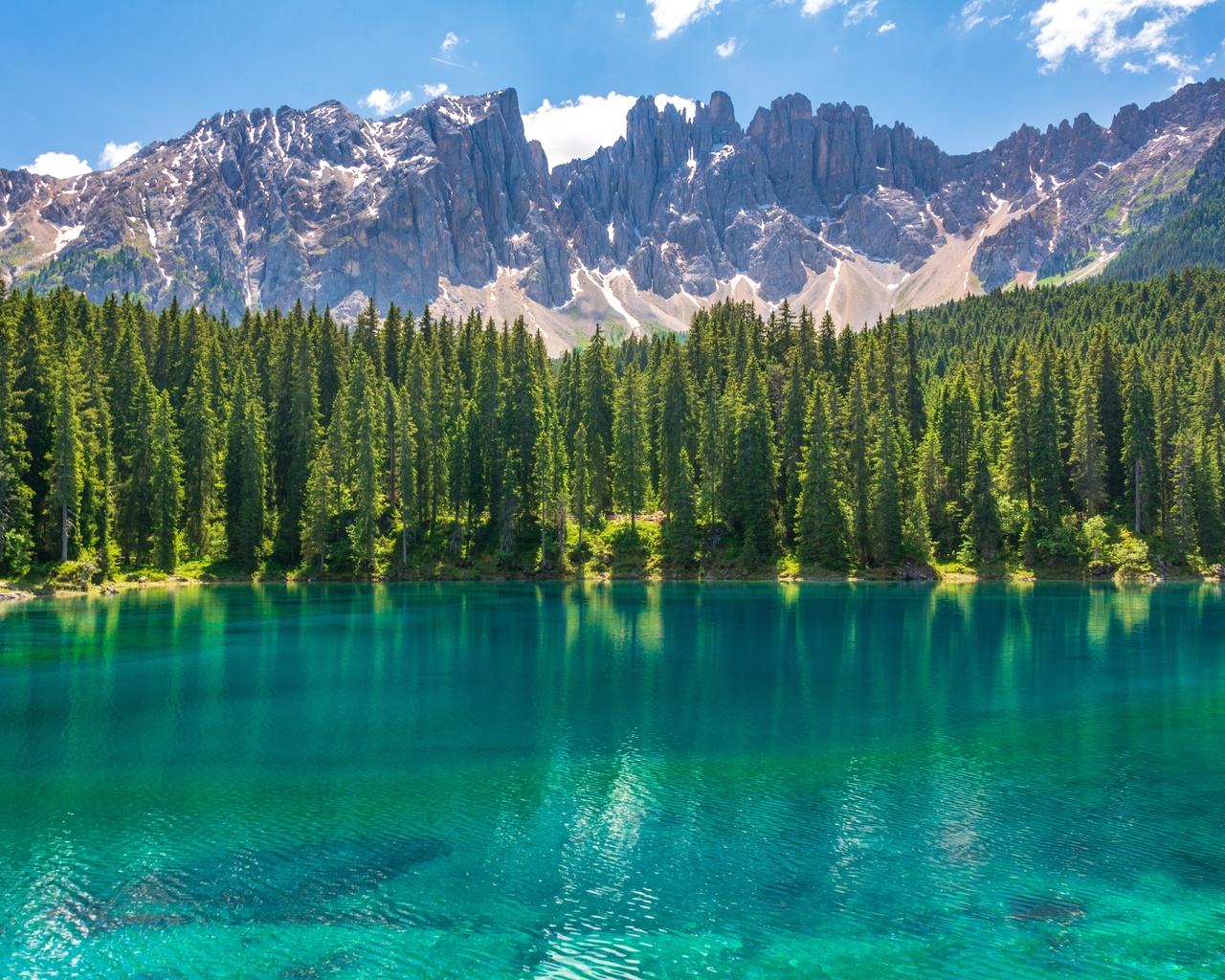 karersee lake, landscape, mountains, dolomites, italy