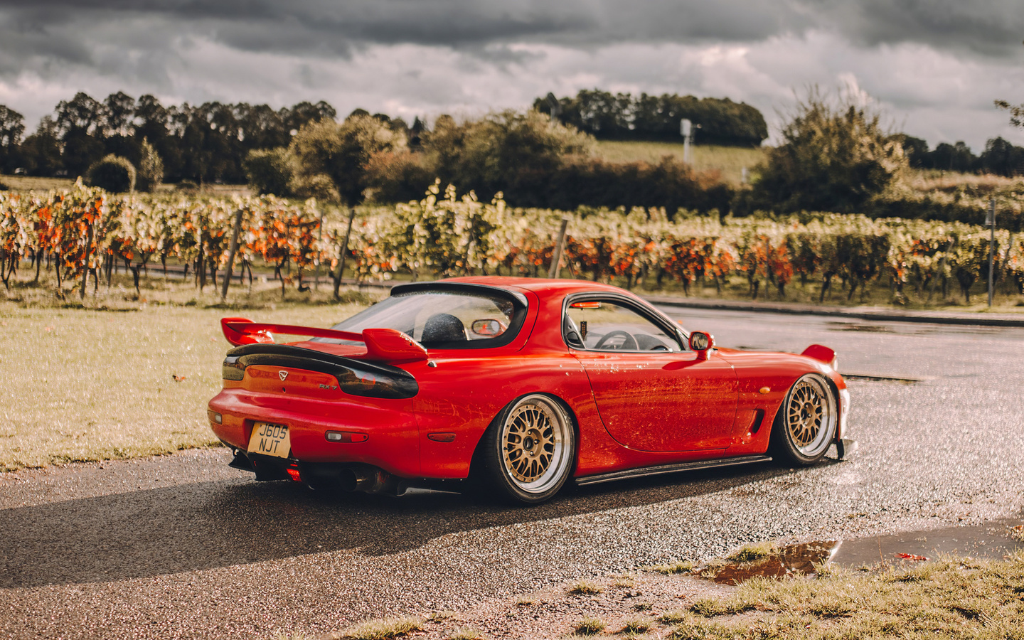 mazda, rx-7, rear view, red, sports coupe, tuning