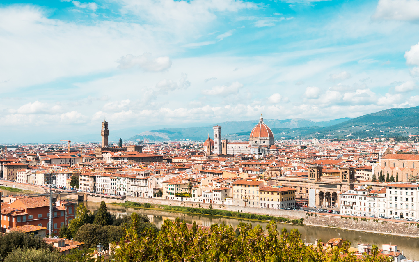 Картинки флоренция, италия, собор, дома, duomo s, maria del fiore, город -  обои 1440x900, картинка №396074