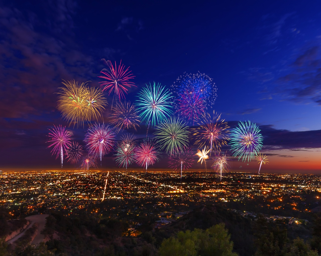 los angeles, grand park, fireworks, 4th of july, independence day, night, los angeles cityscape, california