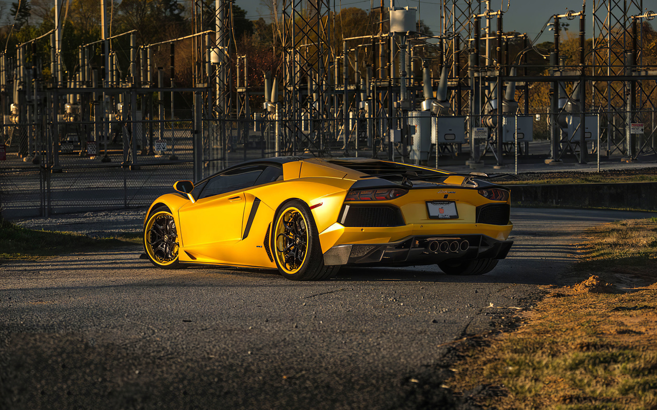 orange, lamborghini, aventador, sv rear view