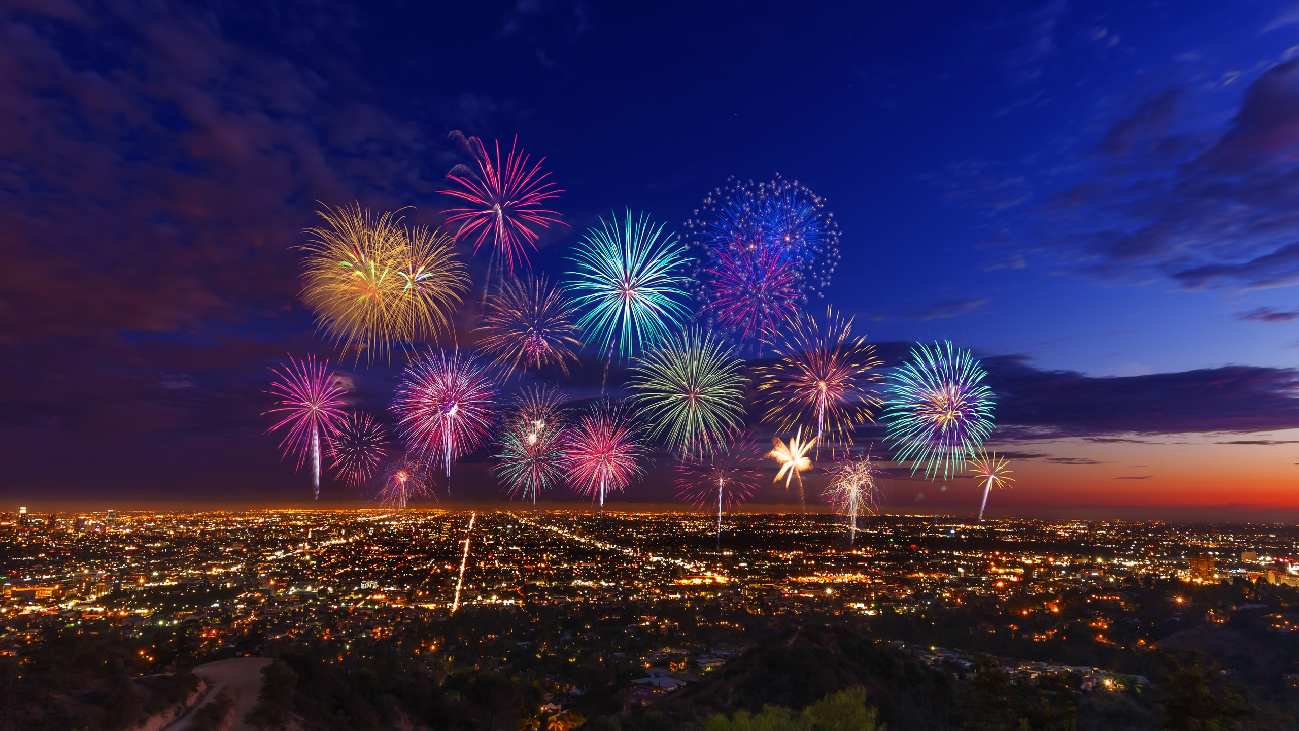 los angeles, grand park, fireworks, 4th of july, independence day, night, los angeles cityscape, california