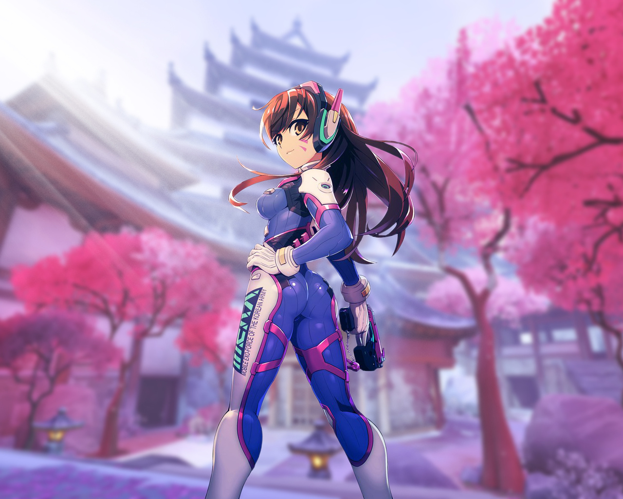 Картинки game, girl, ass, latex, overwatch, cherry, blossom, d.va,  headphones, anime - обои 1280x1024, картинка №403410