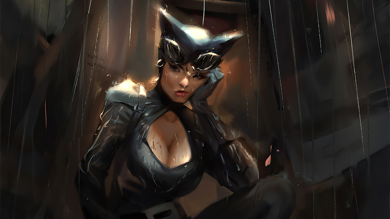 catwoman, in, rain