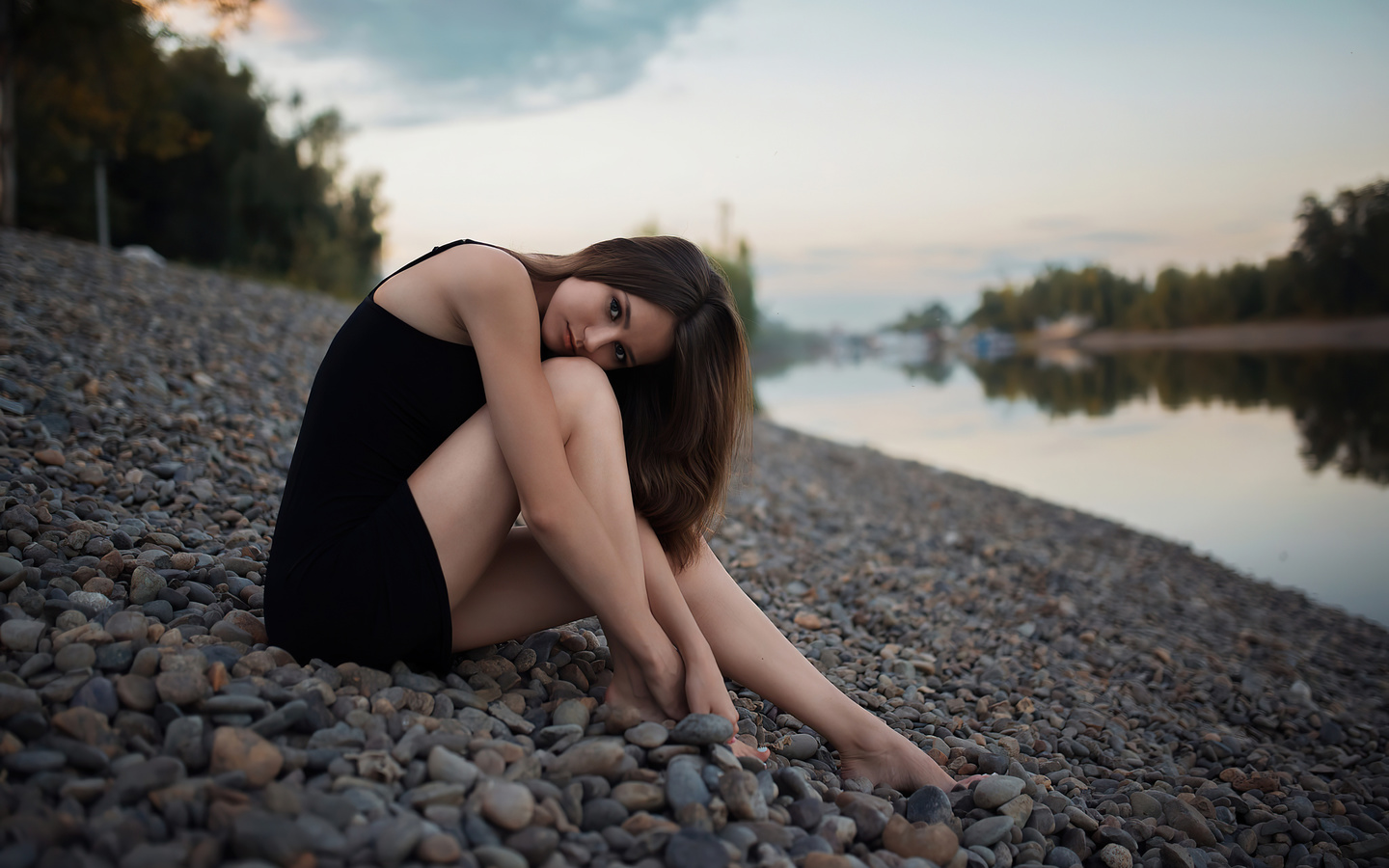 girl, sitting, rocks, looking, at, viewer