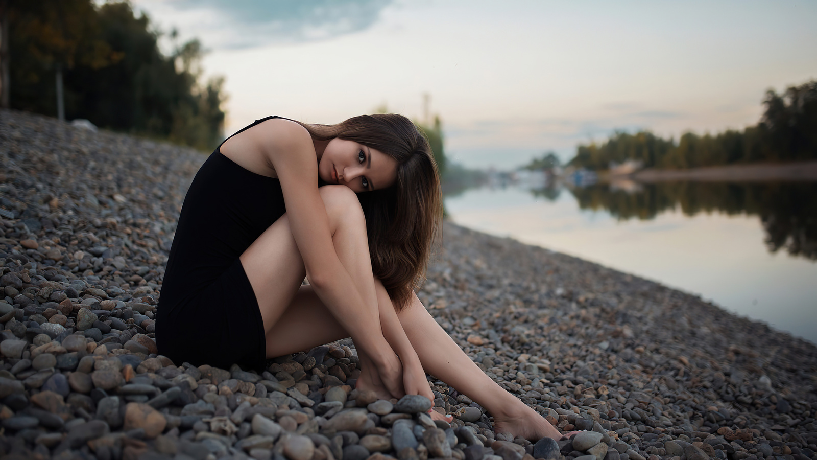 girl, sitting, rocks, looking, at, viewer