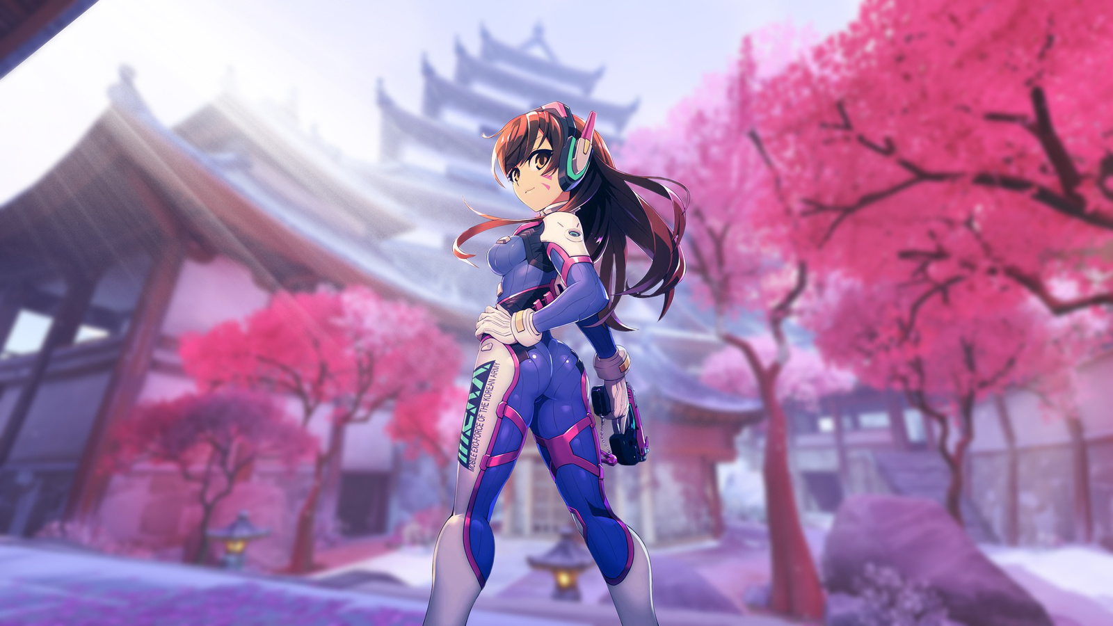 game, girl, ass, latex, overwatch, cherry, blossom, d.va, headphones, anime