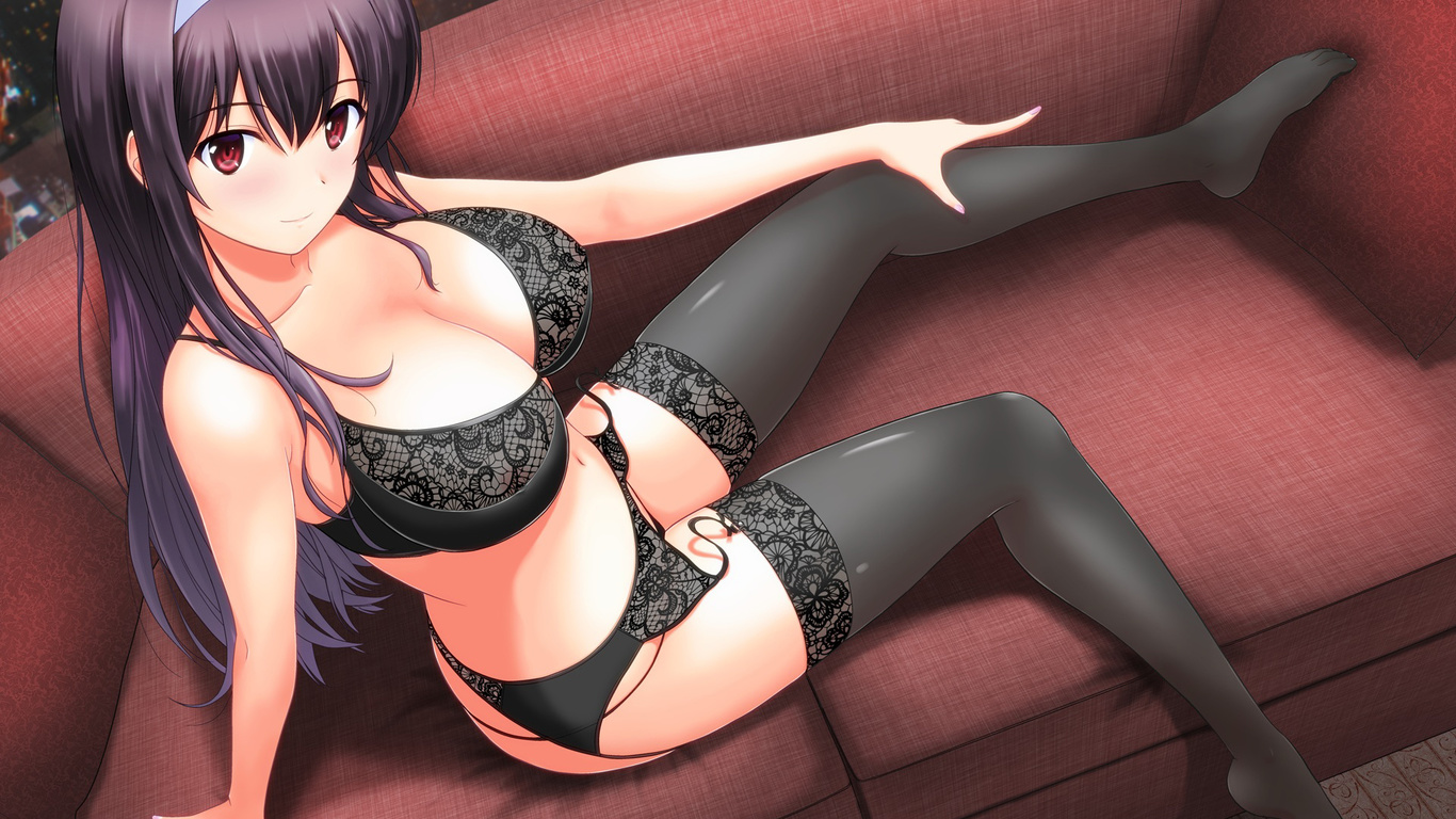 girl, brunette, panties, bra, window, sexy, woman, women, cute, sexy, pretty, perfect, anime, lingerie, sofa, satou chagashi, kasumigaoka utaha, saenai heroine no sodatekata