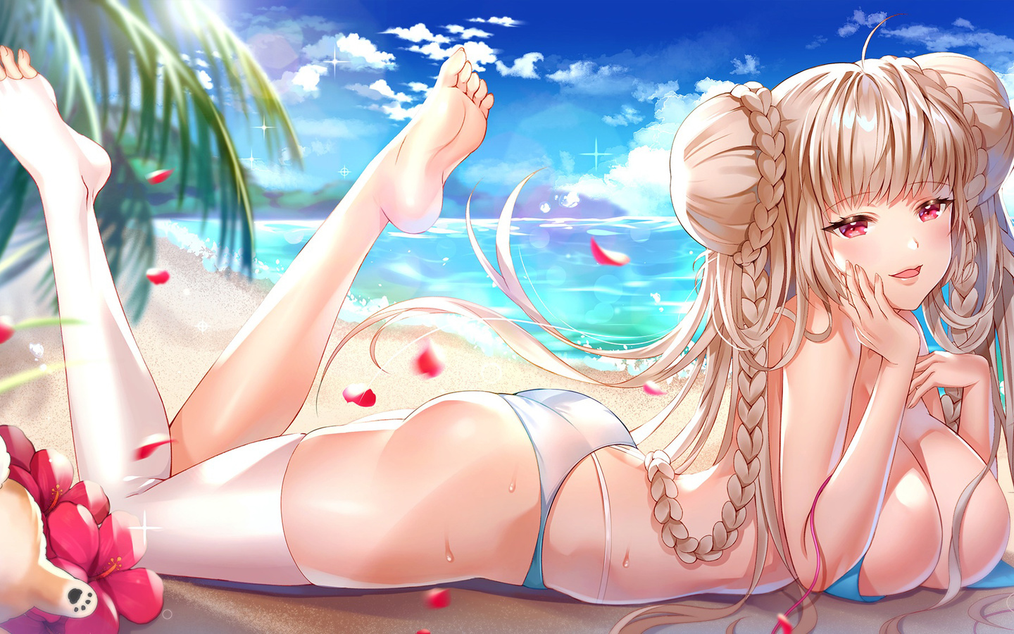 beautiful, girl, anime, sexy, azur lane, bikini, boobs, cute, pretty, eyes, beach, ass, sun