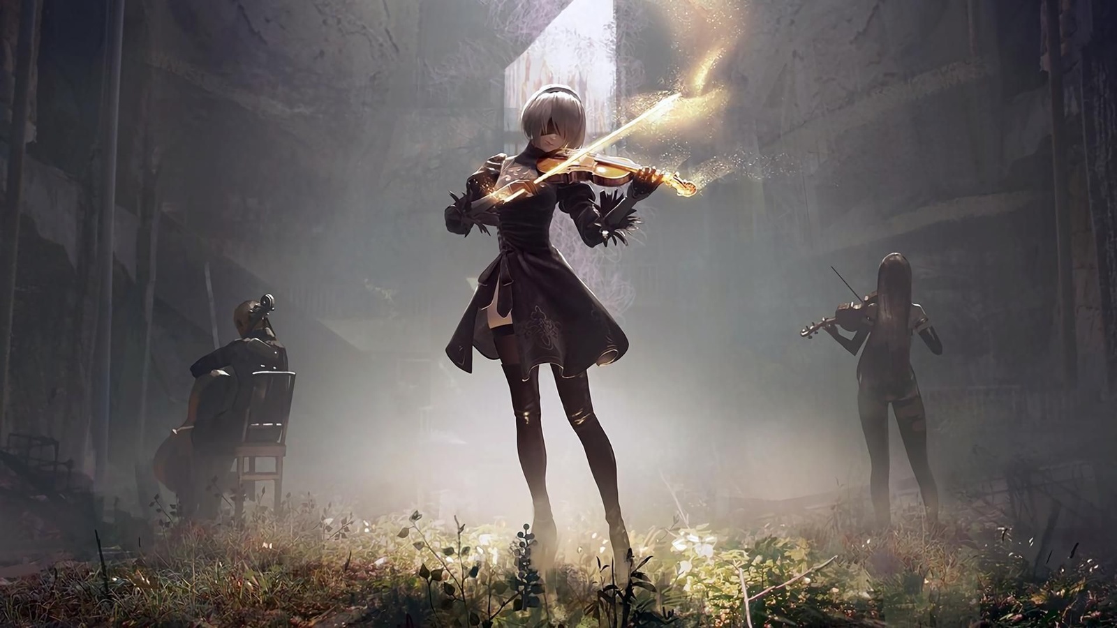 Картинки nier automata, девушка, скрипка, музыка, nier: automata, 2b - обои  1600x900, картинка №413164