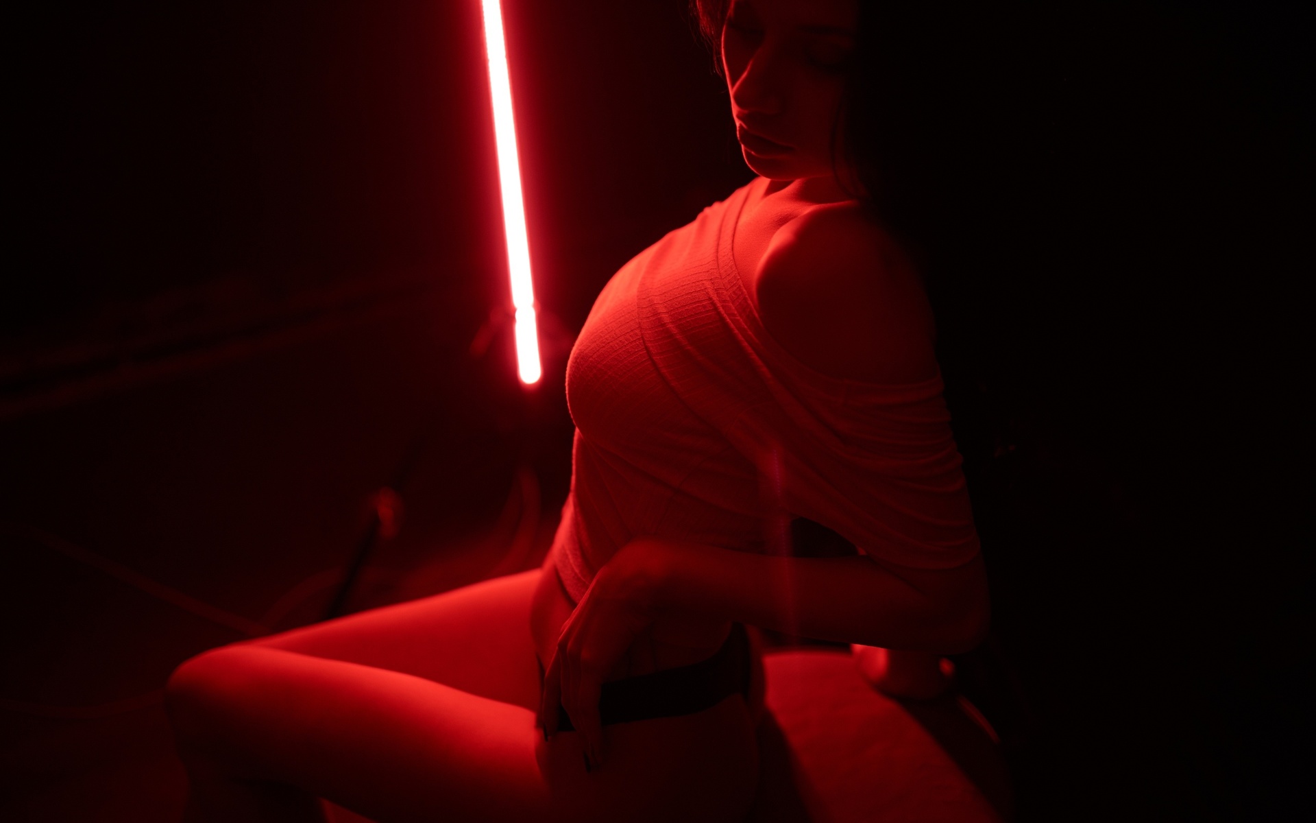 women, sitting, ass, lights, black panties, red light