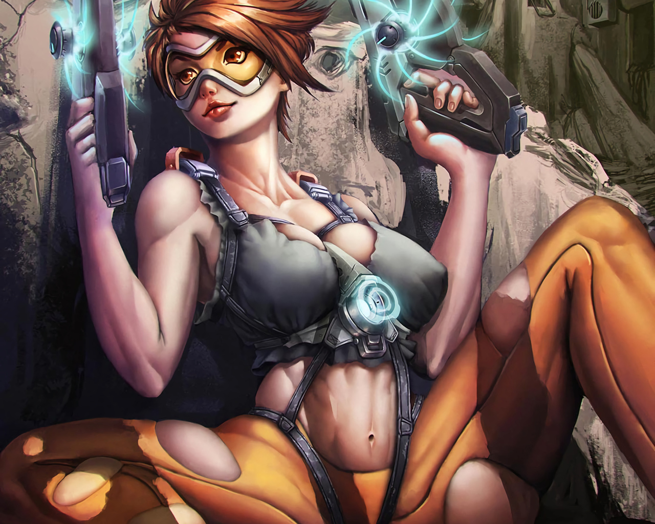 tracer, overwatch, game, girl, anime, brunette