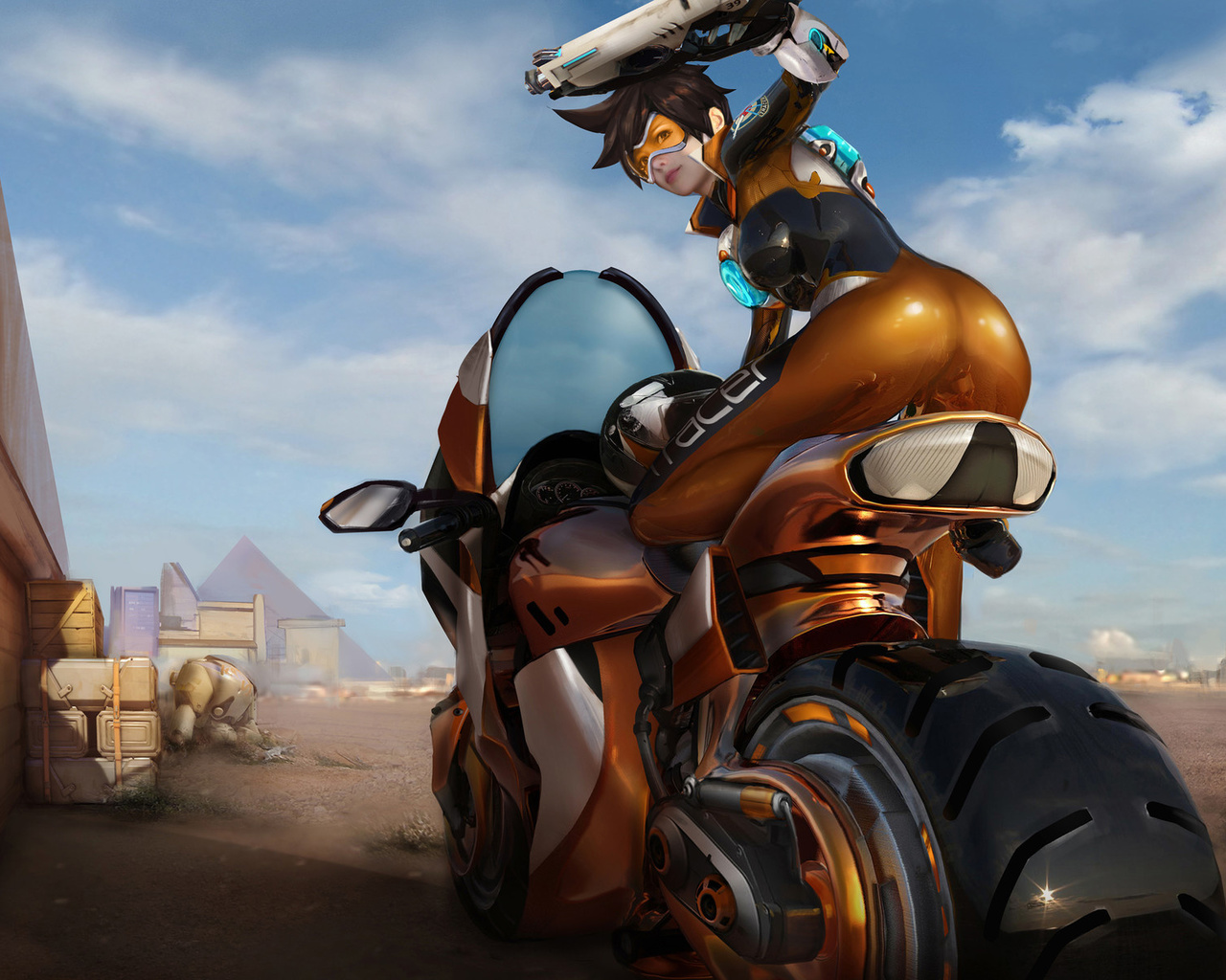 tracer, overwatch, game, girl, anime, brunette, motorcycle