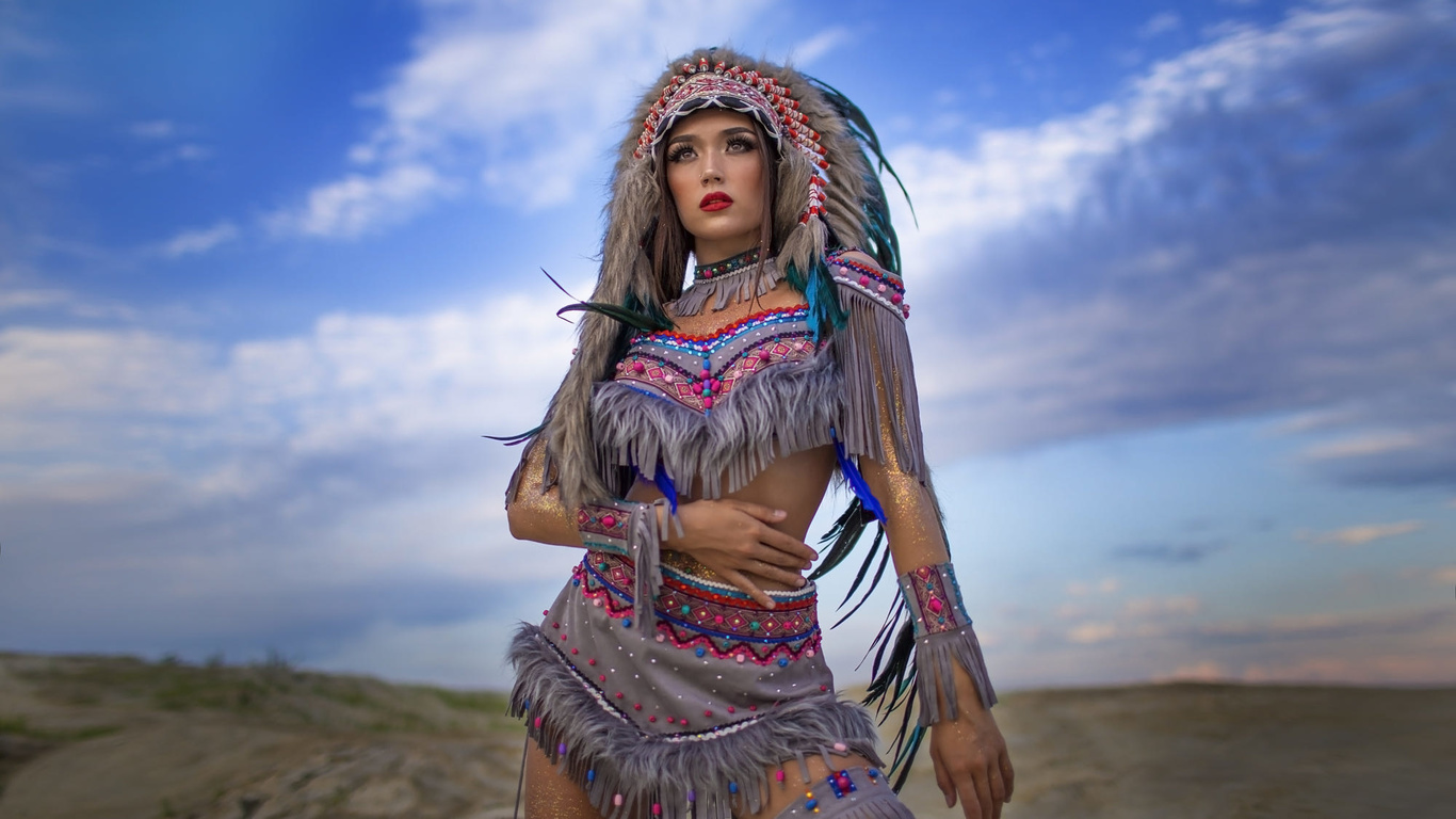 women, feathers, sky, clouds, red lipstick, women outdoors