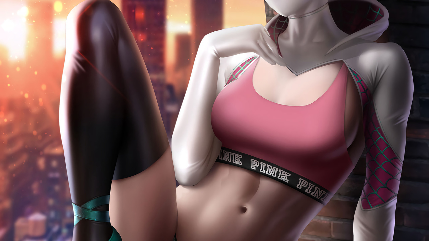 Картинки gwen stacy, spider gwen, comic, girls, superheroines, marvel,  comics, ass, blonde, spider man, panties, top - обои 1366x768, картинка  №417043