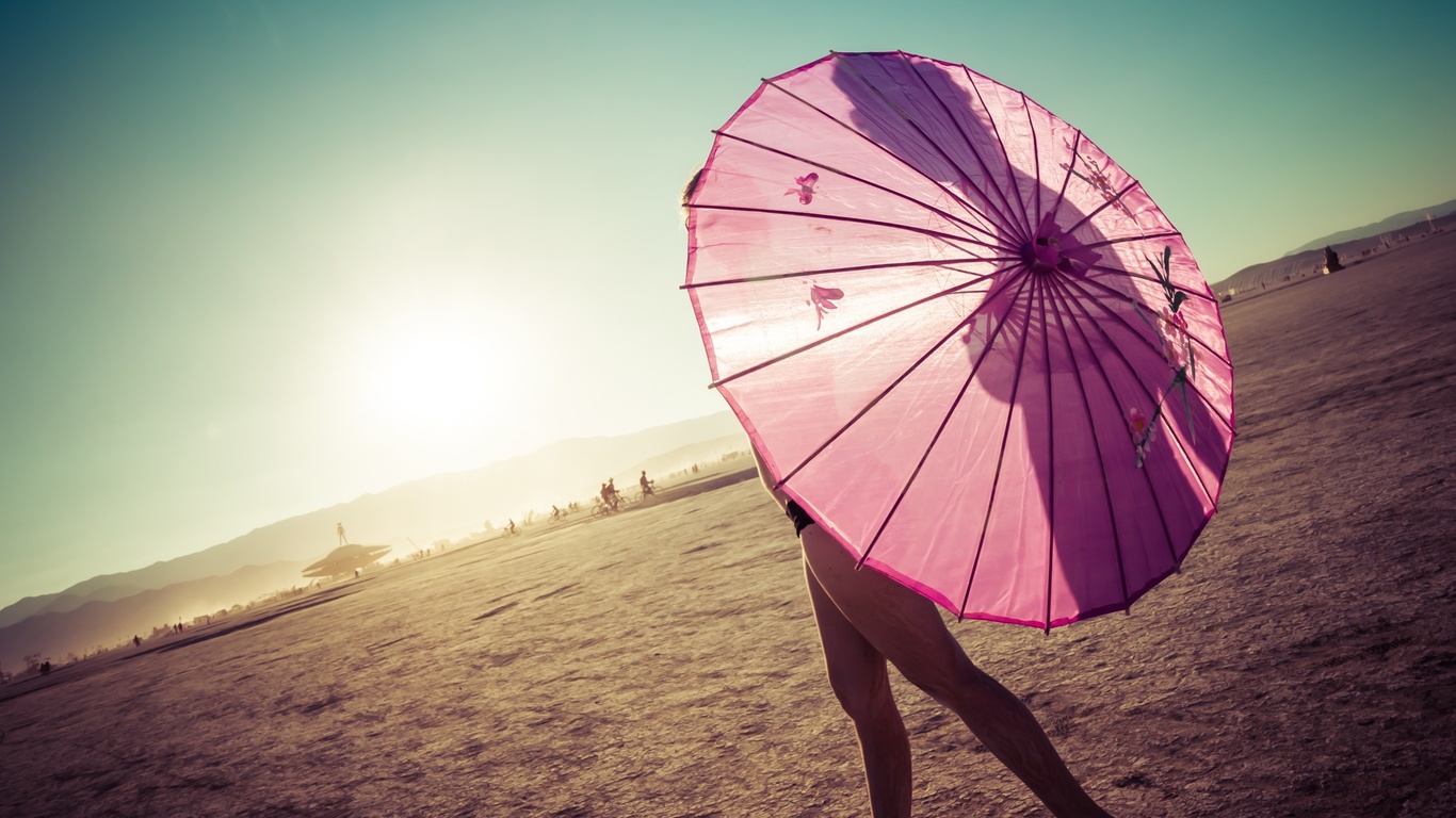 pink, umbrella, girl