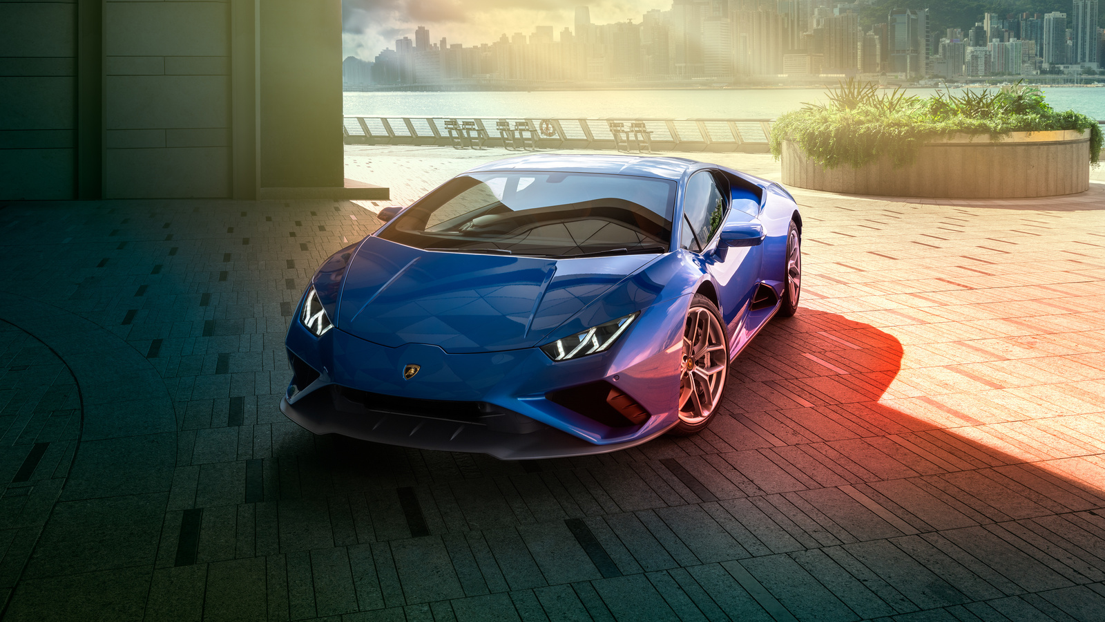 blue, lamborghini, huracan, rear